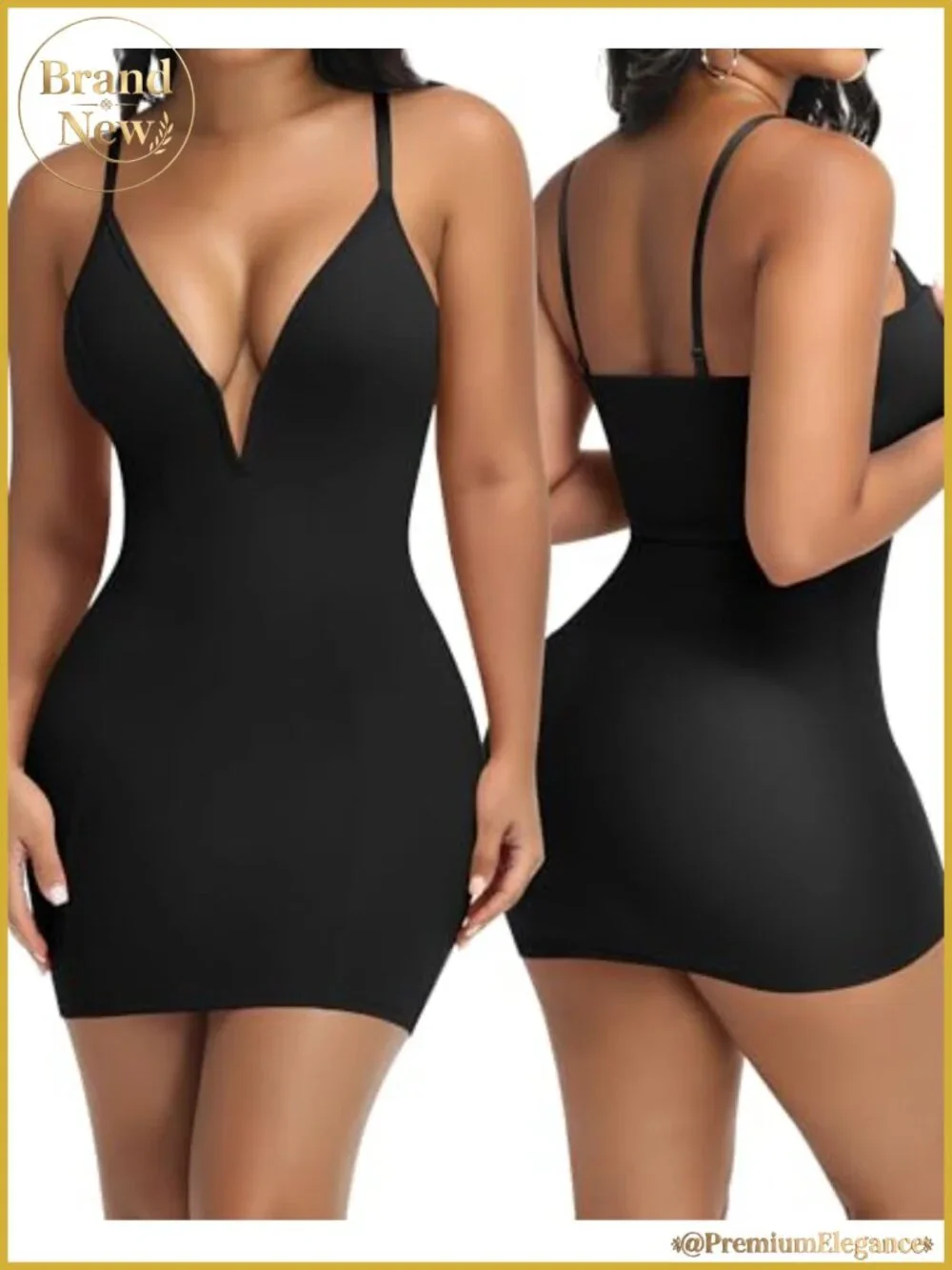 Deep V Neck Bodycon Mini Dress with Built-in Shapewear Slip Tummy Control Night